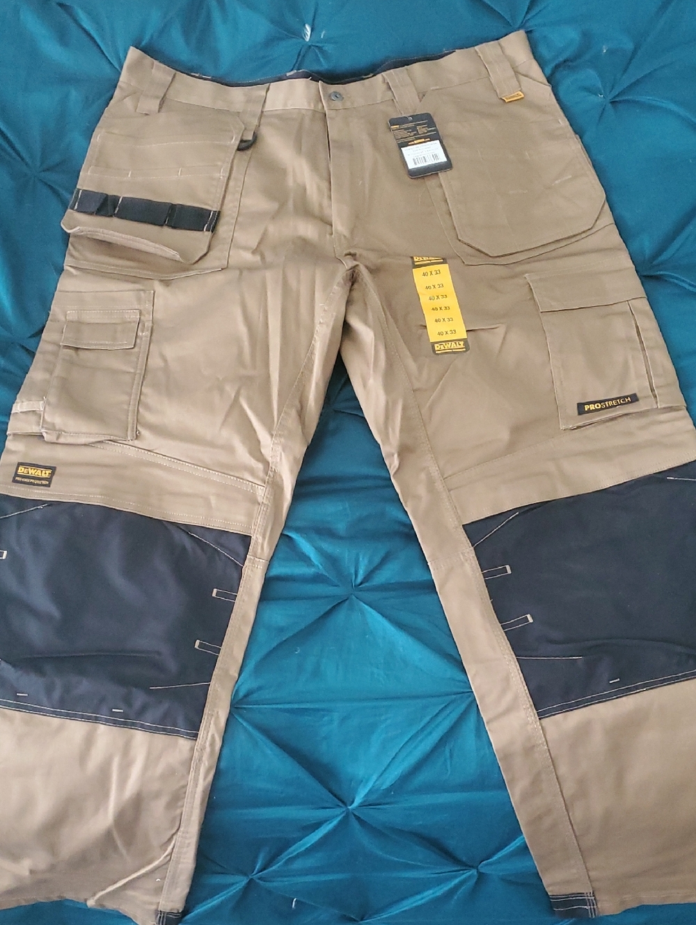 DeWALT Men’s Tan Cargo Work Pants with Black Knee Panels